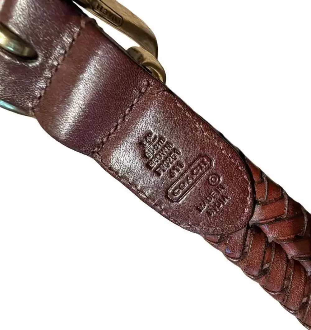 Coach #5922 Brown Braided Leather Belt Brass Buckle 34”